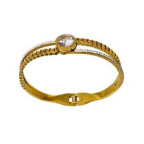 Pulseira Feminina Com Pedrinha Bracelete Brilhante Aço Inox Prego Moda