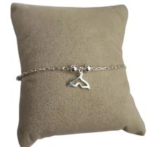 Pulseira Feminina com Pingente Cauda de Sereia e Bolinhas Prata 925 Legítima