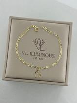 Pulseira Feminina com Pingente de Coração em Ouro 18K 750 19cm Delicada