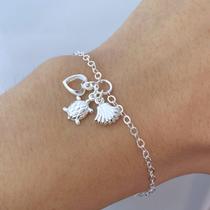 Pulseira Feminina Concha Tartaruga Coração Prata 925 Maciça Pulseira Feminina Concha Tartaruga Coração Prata 925 Maciça
