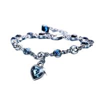 Pulseira Feminina Cor Prata, Cristal Azul, Pingente De Coração, Joia De Noivado, Casamento, Presente Pulseira Feminina Cor Prata, Cristal Azul, Pingente De Coração, Joia De Noivado, Casamento, Presente