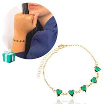 Pulseira Feminina Coração Pedra Zircônia Turmalina Banhado