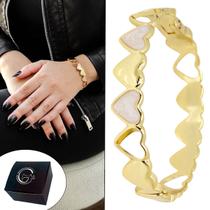 Pulseira Feminina Coração Vazado Rosa Banhado Ouro Semijoia