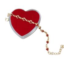 Pulseira Feminina Coração Vermelho em Banho de Ouro 18k