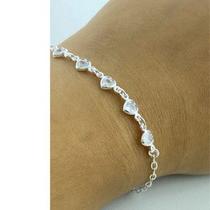 Pulseira Feminina Coração Zircônia Branca Prata 925 Legítima
