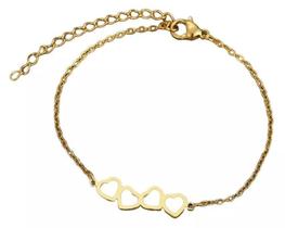 Pulseira Feminina Corações - Banhada A Ouro 18K