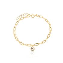 Pulseira Feminina Corrente Elos Com Ponto De Luz Banhada a Ouro 18K