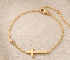 Pulseira Feminina Cruz Aço Inoxidável Ajustável Banhada Ouro Pulseira Feminina Cruz Aço Inoxidável Ajustável Banhada Ouro
