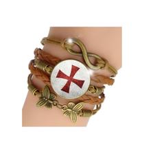 Pulseira Feminina Cruz dos Cavaleiros Templários Cruzadas Jerusalém Ajustável