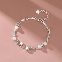Pulseira Feminina De Estrela De Camada Dupla Prata Esterlina 925 Joias De Luxo Presente Para