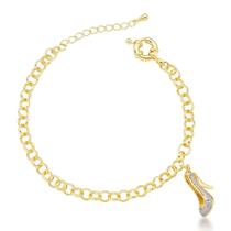 Pulseira Feminina de Luxo Banhada a Ouro 18k e Scarpin Cravejado com Zircônias Pulseira Feminina de Luxo Banhada a Ouro 18k e Scarpin Cravejado com Zircônias