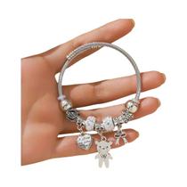 Pulseira Feminina De Moda Com Miçangas, Laço De Amor E Urso, Múltiplos Elementos, Presente Para