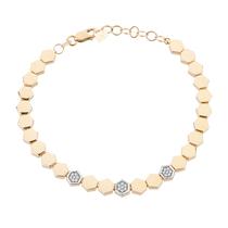 Pulseira Feminina de Ouro 18k Hexagonal Hexágonos Com Diamantes 17cm