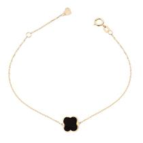 Pulseira Feminina de Ouro 18k Trevo Ônix 8mm