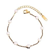 Pulseira Feminina De Pérola Branca 316L De Aço Inoxidável Com Contas Simples Corrente Joia Presente