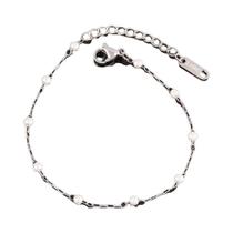 Pulseira Feminina De Pérola Branca 316L De Aço Inoxidável Com Contas Simples Corrente Joia Presente