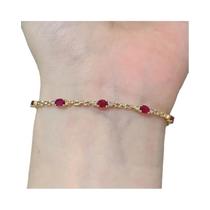 Pulseira Feminina De Prata Com Rubi E Diamante, Corrente Fina Com Pingente, Joia De Noivado De Alta Pulseira Feminina De Prata Com Rubi E Diamante, Corrente Fina Com Pingente, Joia De Noivado De Alta
