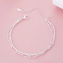 Pulseira Feminina De Prata Esterlina 925 Com Corrente Dupla, Joia Elegante E Estilosa Para Casamento