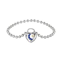 Pulseira Feminina De Prata Esterlina 925 Com Fecho De Coração, Estrela E Lua, 17-20CM, Joia Fina