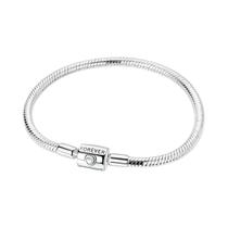 Pulseira Feminina De Prata Esterlina 925 Com Pingente De Coração E Corrente Snake Para Miçangas DIY