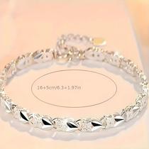 Pulseira Feminina De Prata Esterlina 925 Com Trevo De Quatro Folhas Em Formato De Coração Joia Pulseira Feminina De Prata Esterlina 925 Com Trevo De Quatro Folhas Em Formato De Coração Joia