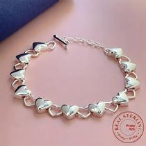 Pulseira Feminina De Prata Esterlina 925 Em Formato De Coração Acessório De Joalheria Elegante