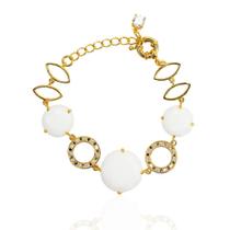 Pulseira feminina delicada pedra redonda branco leite