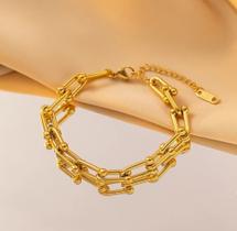 Pulseira feminina dourada aço inoxidável banhada em ouro 18k à Prova d'Água