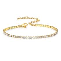 Pulseira Feminina Dourada De Aço Inoxidável Com Zircônia Cúbica, Estilo Tênis, 2mm, Delicada E