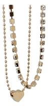 Pulseira Feminina Dupla Banho Ouro Coração Strass Delicada