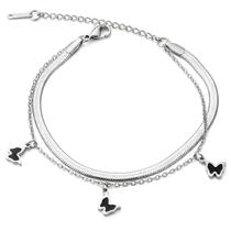 Pulseira Feminina Dupla Borboleta Faye Em Aço Presente Luxo