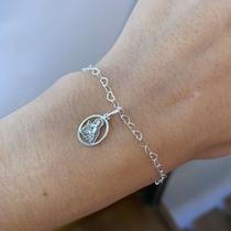Pulseira Feminina Elos Coração com Santa Terezinha Prata 925 Pulseira Feminina Elos Coração com Santa Terezinha Prata 925