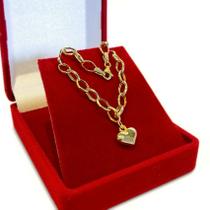 Pulseira Feminina Em Ouro 18k com Coração Berloque Pingente Bracelete Pulseira Feminina Em Ouro 18k com Coração Berloque Pingente Bracelete