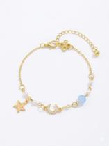 Pulseira Feminina Estrela Lua Delicada Banhada a Ouro 18k cor:rosa