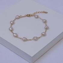 Pulseira Feminina Folheada a Ouro com Pérolas Coração