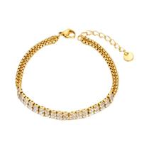 Pulseira Feminina Luxuosa De Aço Inoxidável Com Zircônia Cúbica Tênis Corrente Dupla Bling AAA