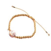 Pulseira Feminina Macramê Gatinho da Sorte Rosa