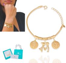 Pulseira Feminina Namorado Dourado Banhado Ouro Antialérgico