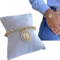 Pulseira Feminina Nossa Senhora das Graças Cravejada Dourada