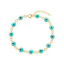 Pulseira Feminina Olho Grego Azul Amuleto Banho de Ouro 18k Pulseira Feminina Olho Grego Azul Amuleto Banho de Ouro 18k