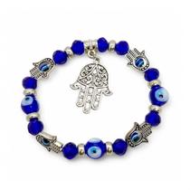 Pulseira Feminina Olho Grego e Mão de Fátima Mão Hamsá Azul