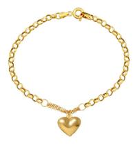 Pulseira Feminina Ouro 18k 750 Com Pingente Coração