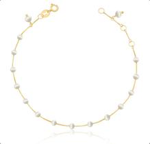 Pulseira Feminina Ouro 18k 750 Pérolas Com Berloques E 19cm