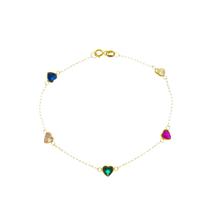 Pulseira Feminina Ouro 18k Americana Coração Colorido Zircônia Pulseira Feminina Ouro 18k Americana Coração Colorido Zircônia