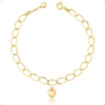 Pulseira Feminina Ouro 18k Com Berloque Coração Pulseira Feminina Ouro 18k Com Berloque Coração