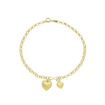 Pulseira Feminina Ouro 18k Elo Português Pingente 2 Corações