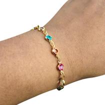 pulseira feminina ouro zirconias aço inox + saquinho social dourada presente casual qualidade premium