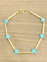 Pulseira Feminina Pedra Azul Sintética Folheada Ouro Semi Jóias. Cod: 1364AZ