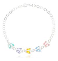 Pulseira Feminina Pedra Colorida Borboleta 18cm Prata 925 Legítima Pulseira Feminina Pedra Colorida Borboleta 18cm Prata 925 Legítima