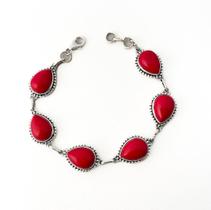 Pulseira Feminina Pedra Coral Gota Prata 925